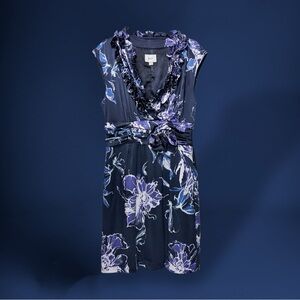 Y2K ECI Silk Floral Rosette Dress 8 Purple Blue Fluid Satin Finish Wedding Guest